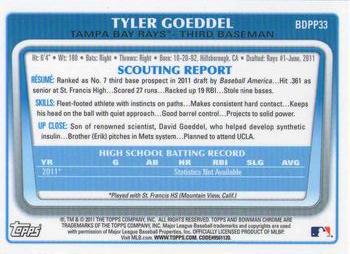 2011 Bowman Draft Picks & Prospects - Chrome Prospects #BDPP33 Tyler Goeddel Back