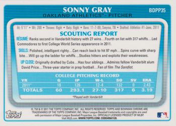 2011 Bowman Draft Picks & Prospects - Chrome Prospects #BDPP35 Sonny Gray Back