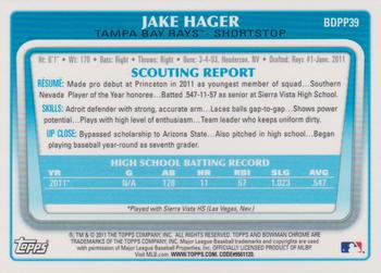 2011 Bowman Draft Picks & Prospects - Chrome Prospects #BDPP39 Jake Hager Back