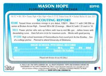 2011 Bowman Draft Picks & Prospects - Chrome Prospects #BDPP45 Mason Hope Back