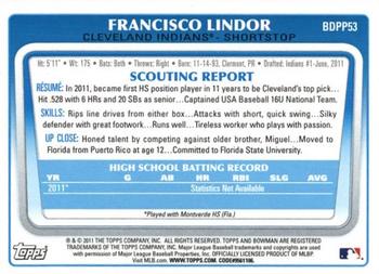 2011 Bowman Draft Picks & Prospects - Chrome Prospects #BDPP53 Francisco Lindor Back