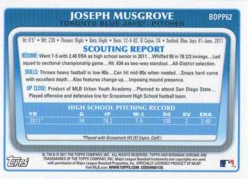 2011 Bowman Draft Picks & Prospects - Chrome Prospects #BDPP62 Joseph Musgrove Back
