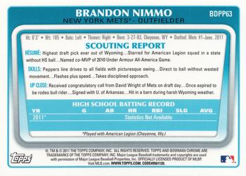 2011 Bowman Draft Picks & Prospects - Chrome Prospects #BDPP63 Brandon Nimmo Back