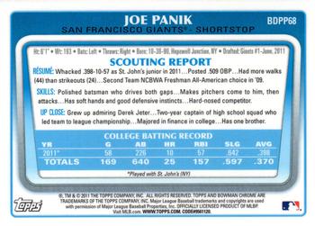2011 Bowman Draft Picks & Prospects - Chrome Prospects #BDPP68 Joe Panik Back