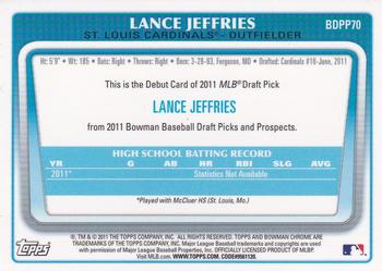 2011 Bowman Draft Picks & Prospects - Chrome Prospects #BDPP70 Lance Jeffries Back