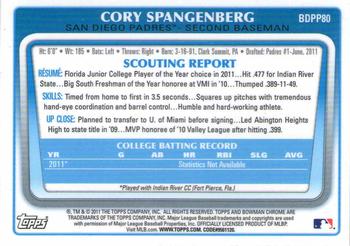 2011 Bowman Draft Picks & Prospects - Chrome Prospects #BDPP80 Cory Spangenberg Back