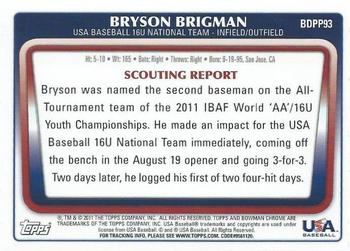 2011 Bowman Draft Picks & Prospects - Chrome Prospects #BDPP93 Bryson Brigman Back
