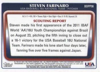 2011 Bowman Draft Picks & Prospects - Chrome Prospects #BDPP98 Steven Farinaro Back