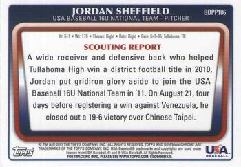2011 Bowman Draft Picks & Prospects - Chrome Prospects #BDPP106 Jordan Sheffield Back