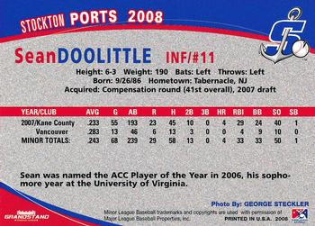 2008 Grandstand Stockton Ports #12 Sean Doolittle Back