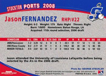 2008 Grandstand Stockton Ports #13 Jason Fernandez Back