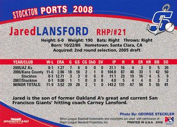 2008 Grandstand Stockton Ports #21 Jared Lansford Back