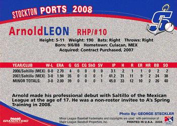 2008 Grandstand Stockton Ports #23 Arnold Leon Back