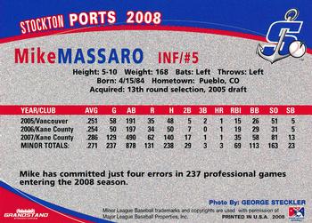2008 Grandstand Stockton Ports #25 Mike Massaro Back