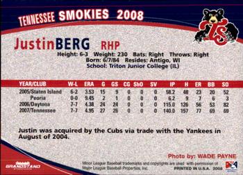 2008 Grandstand Tennessee Smokies #NNO Justin Berg Back