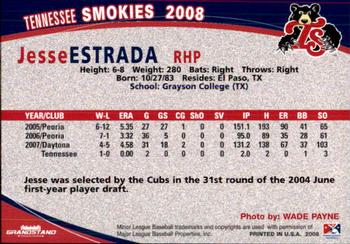2008 Grandstand Tennessee Smokies #NNO Jesse Estrada Back