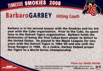 2008 Grandstand Tennessee Smokies #NNO Barbaro Garbey Back