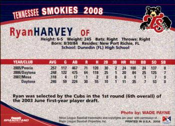 2008 Grandstand Tennessee Smokies #NNO Ryan Harvey Back
