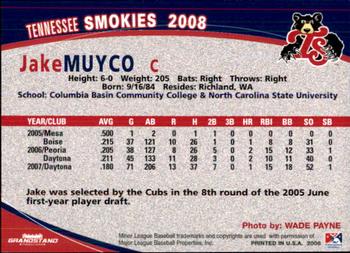 2008 Grandstand Tennessee Smokies #NNO Jake Muyco Back
