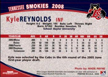 2008 Grandstand Tennessee Smokies #NNO Kyle Reynolds Back