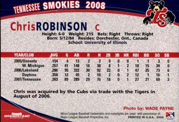 2008 Grandstand Tennessee Smokies #NNO Chris Robinson Back
