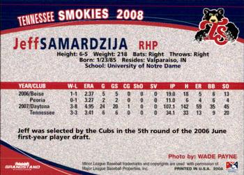 2008 Grandstand Tennessee Smokies #NNO Jeff Samardzija Back