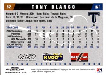 2008 Grandstand Tulsa Drillers #1 Tony Blanco Back