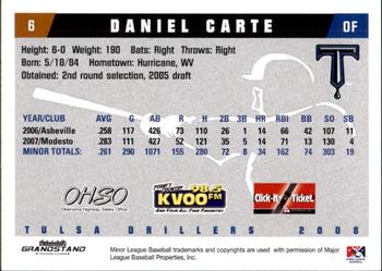2008 Grandstand Tulsa Drillers #3 Daniel Carte Back