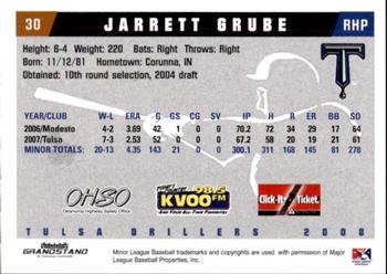 2008 Grandstand Tulsa Drillers #11 Jarrett Grube Back