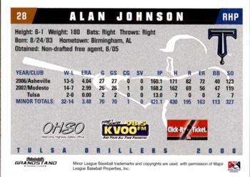 2008 Grandstand Tulsa Drillers #14 Alan Johnson Back