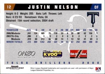 2008 Grandstand Tulsa Drillers #21 Justin Nelson Back