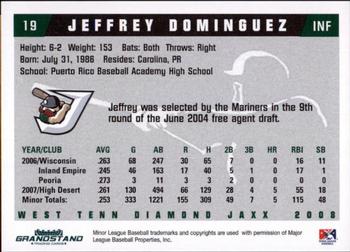 2008 Grandstand West Tenn Diamond Jaxx #3 Jeffrey Dominguez Back