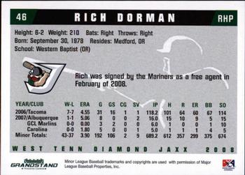 2008 Grandstand West Tenn Diamond Jaxx #4 Rich Dorman Back