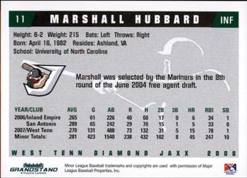 2008 Grandstand West Tenn Diamond Jaxx #9 Marshall Hubbard Back