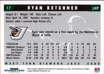 2008 Grandstand West Tenn Diamond Jaxx #12 Ryan Ketchner Back