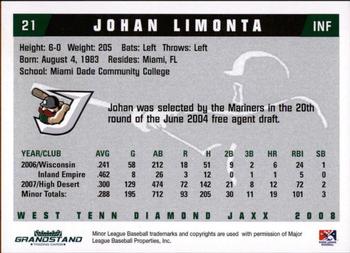 2008 Grandstand West Tenn Diamond Jaxx #14 Johan Limonta Back