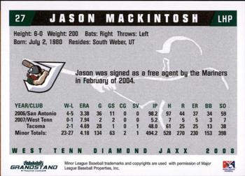 2008 Grandstand West Tenn Diamond Jaxx #15 Jason Mackintosh Back
