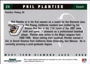 2008 Grandstand West Tenn Diamond Jaxx #20 Phil Plantier Back