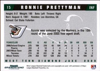 2008 Grandstand West Tenn Diamond Jaxx #21 Ronnie Prettyman Back