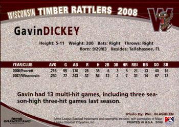 2008 Grandstand Wisconsin Timber Rattlers #NNO Gavin Dickey Back