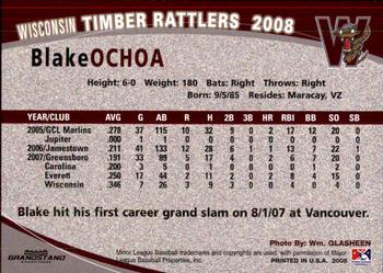 2008 Grandstand Wisconsin Timber Rattlers #NNO Blake Ochoa Back
