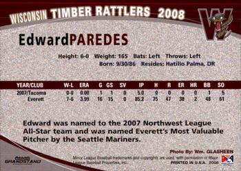 2008 Grandstand Wisconsin Timber Rattlers #NNO Edward Paredes Back