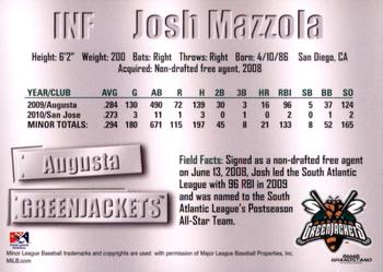 2011 Grandstand Augusta GreenJackets #NNO Josh Mazzola Back
