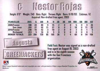 2011 Grandstand Augusta GreenJackets #NNO Nestor Rojas Back