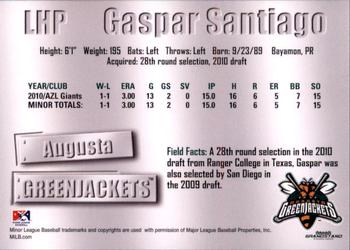 2011 Grandstand Augusta GreenJackets #NNO Gaspar Santiago Back