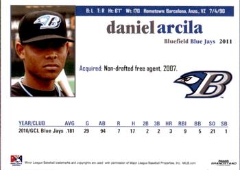 2011 Grandstand Bluefield Blue Jays #1 Daniel Arcila Back