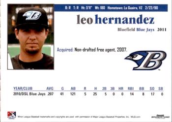 2011 Grandstand Bluefield Blue Jays #12 Leo Hernandez Back