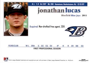 2011 Grandstand Bluefield Blue Jays #16 Jonathan Lucas Back