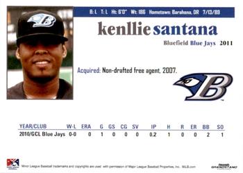 2011 Grandstand Bluefield Blue Jays #23 Kenllie Santana Back