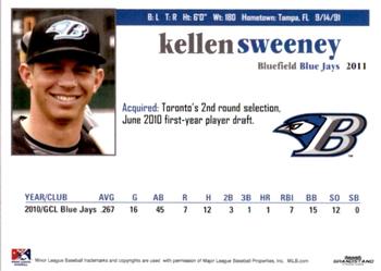 2011 Grandstand Bluefield Blue Jays #26 Kellen Sweeney Back